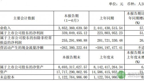 锂电池材料业务大涨 杉杉股份上半年净利增长51.49%